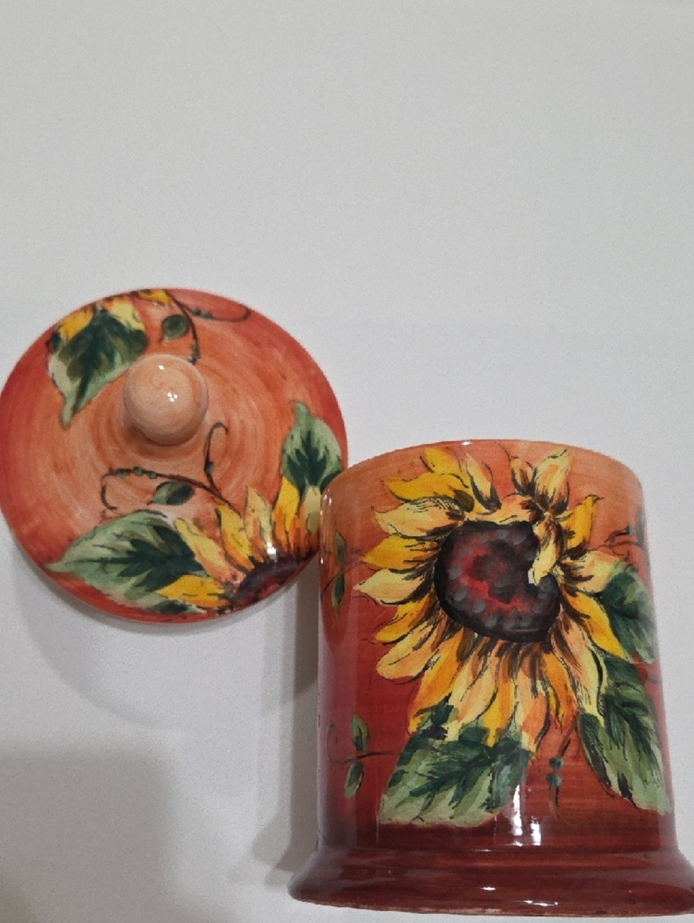 Sunflower Ceramic Canister — Bright Orange & Yellow Decorative Jar - Picture 3 of 6